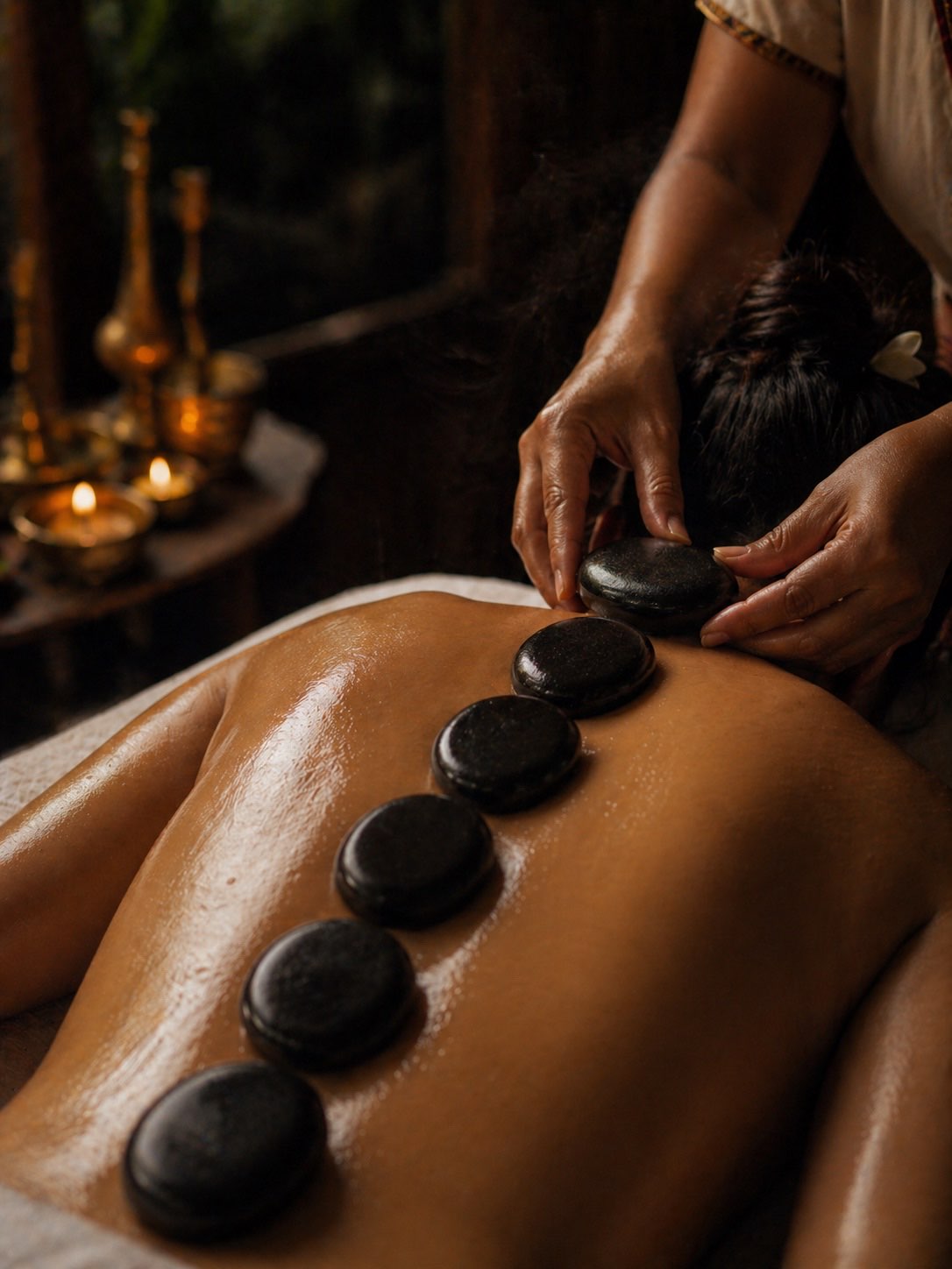 Hot stone massage with warm basalt stones